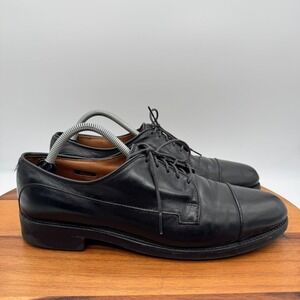 Allen Edmonds Bergland Black Leather Mens 11 B Oxfords Shoes Cap Toe Dainite